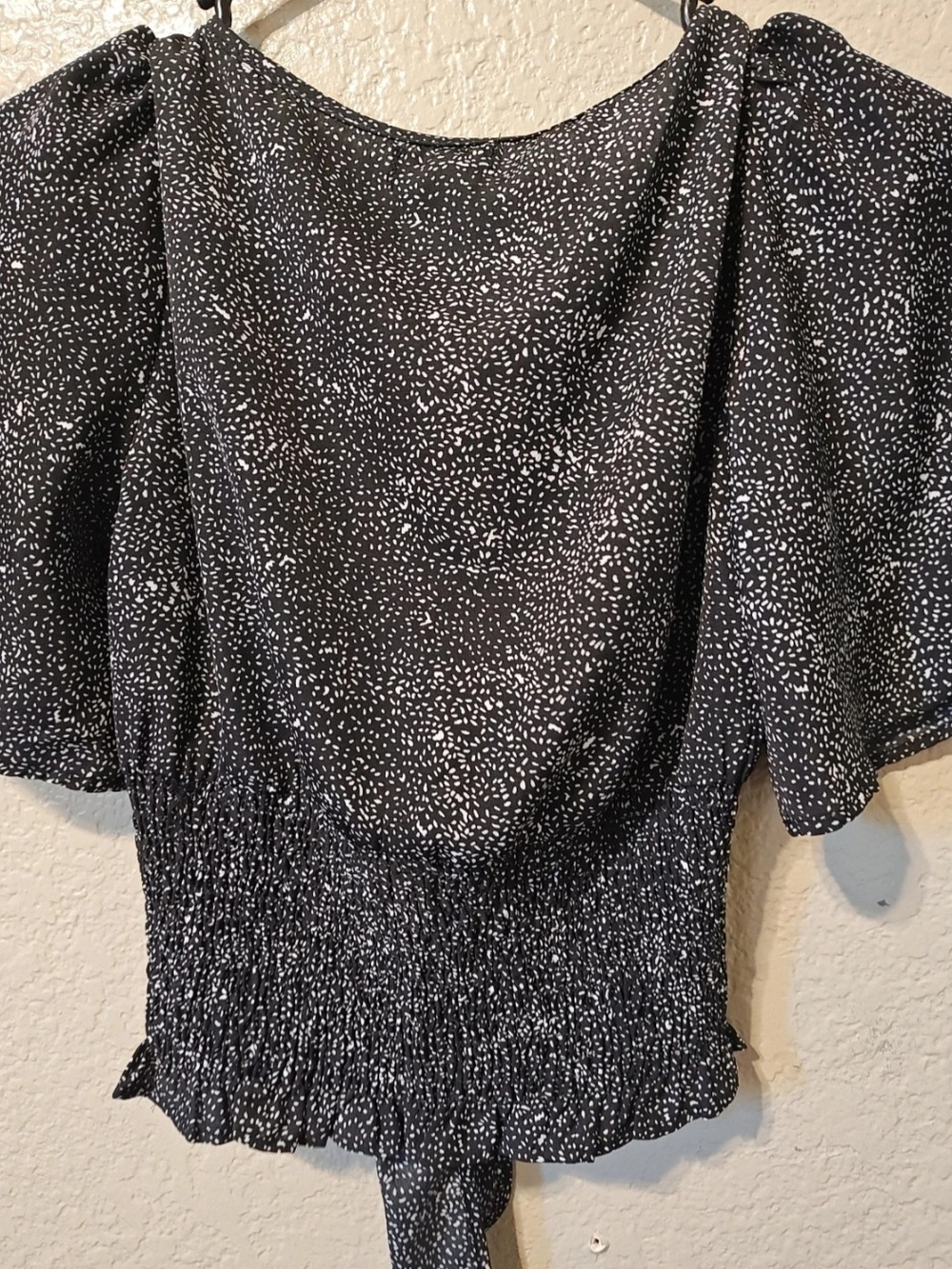 Camilla Black with White Speckle Tie-Front Smocked Top - Picture 2 of 3